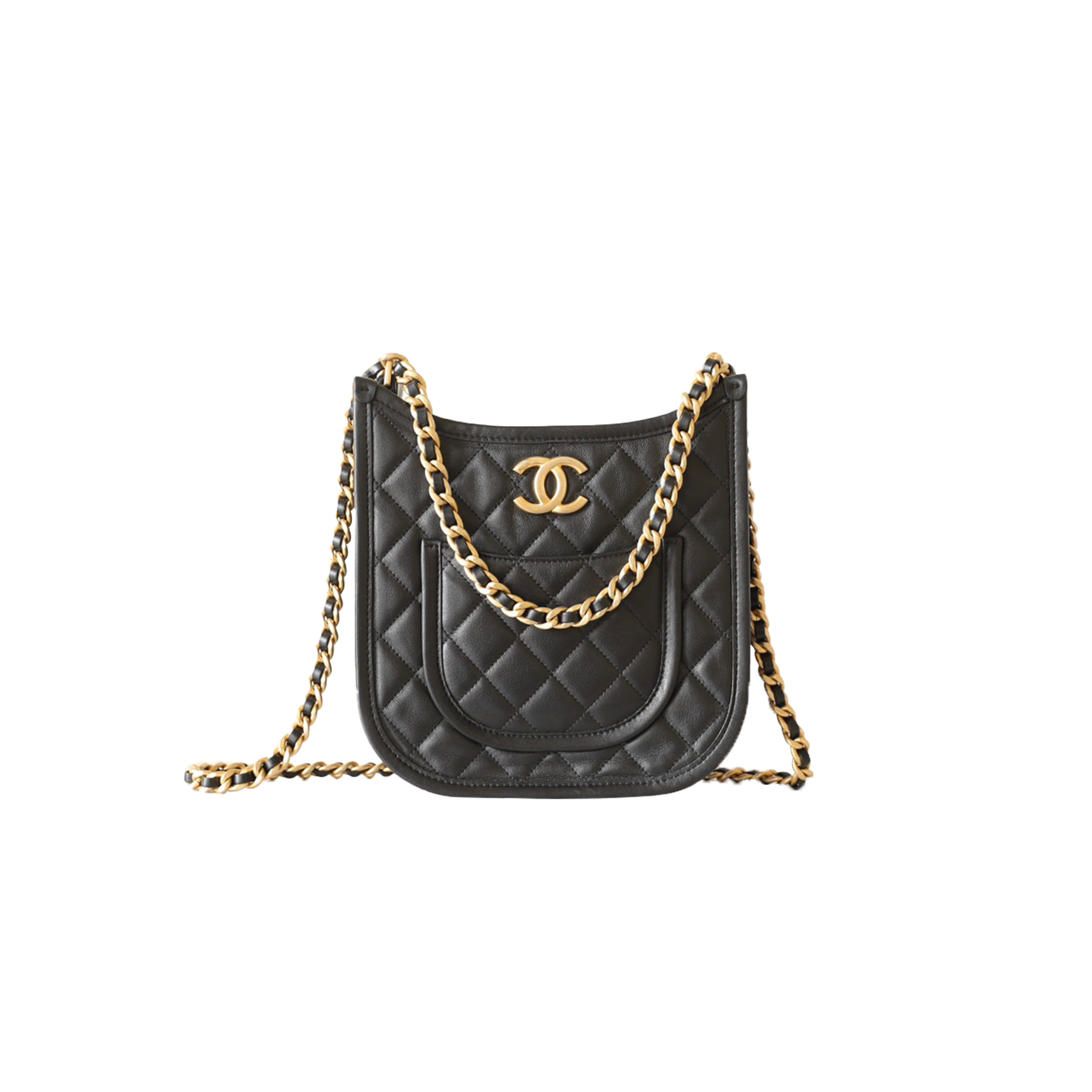 CHANEL MASTER BLACK CALFSKIN QUILTED CC CROSSBODY HOBO HANDBAG AS4532 (24*20*6cm)